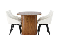 Spisegruppe oval 180 x 90 + Rosie & Isolde 2-pakk – beige og natur