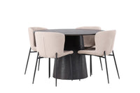 Spisestol Modesto & Lanzo 2-pakk + Rundt spisebord ⌀120 – beige og mokka