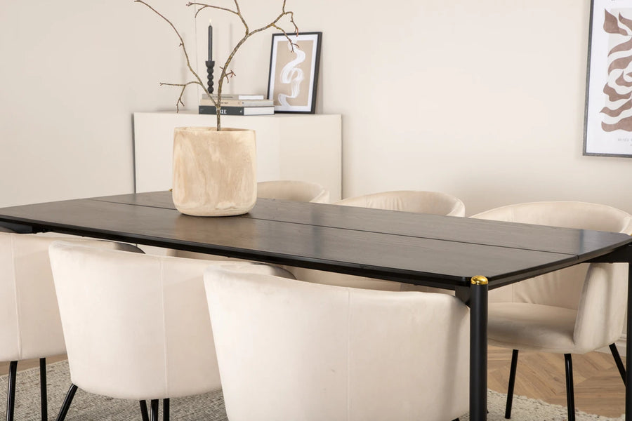 Spisestol Berit & Pelle + rektangulært spisebord 190 x 90 – beige og svart