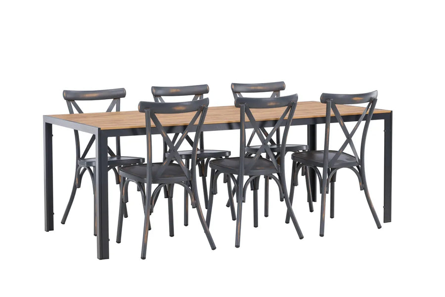 Spisegruppe Break & Tablas 205 x 90 + 2-pakk spisestoler – natur og mørkegrå