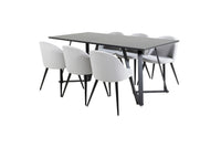 Spisegruppe Marina & Velvet 180 x 90 + spisestol 2-pakk – svart og lys grå