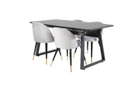 Spisestol Velvet & Inca 2-pakk – grå + Spisebord rektangulært 160 x 85 – svart