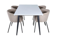 Spisegruppe Berit & Jimmy med rektangulært spisebord 150 x 90 – beige og hvit