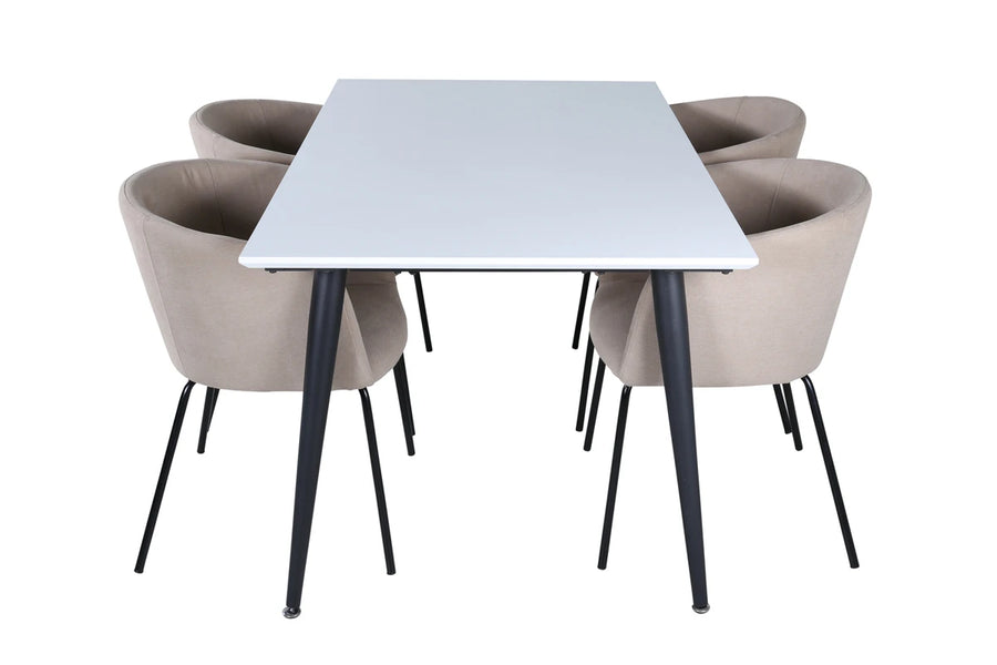 Spisegruppe Berit & Jimmy med rektangulært spisebord 150 x 90 – beige og hvit
