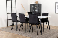 Spisegruppe Jimmy & Windu 195 x 90 + spisestol 2-pakk – hvit og svart