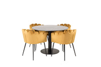 Spisegruppe Limhamn & Estelle + Rundt ⌀106 – gul og mørk grå