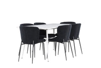 Spisegruppe Silar & Modesto rektangulært spisebord 180 x 90 + 2-pakk spisestoler – hvit og svart
