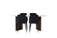 Spisegruppe oval 180 x 90 + 2-pakk spisestoler – lys grå og svart