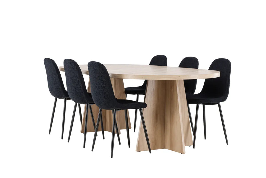Spisestol Polar & Bootcut 2-pakk + Spisebord ovalt 230 x 115 – svart og natur