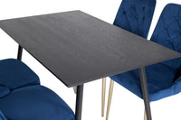 Spisegruppe Dipp & Velvet Deluxe 120 x 85 med 2-pakk spisestoler – svart og blå
