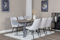 Spisegruppe Marina & Velvet Deluxe 180 x 90 + spisestol 2-pakk – natur og grå