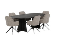 Spisegruppe oval Bootcut & Manchi 230 x 115 + spisestol 2-pakk – svart og brun