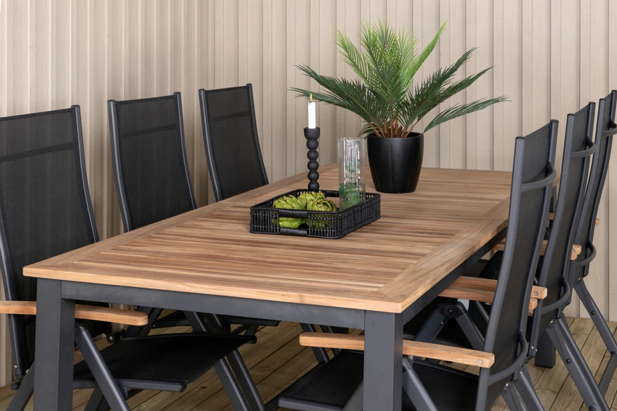 Posisjonsstol Panama 2-pakk + Rektangulært spisebord 224 x 100 – svart