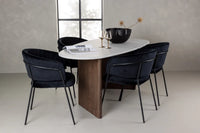 Spisebord ovalt 180 x 90 + spisestol 2-pakk – lys grå og svart