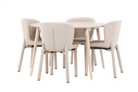 Spisebord rundt ⌀120 + spisestol 2-pakk – hvitvasket og beige