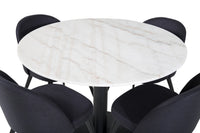 Spisestol Velvet & Estelle 2-pakk – svart + Spisebord rundt ⌀106 – hvit