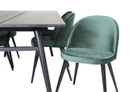 Spisegruppe Sleek & Velvet rektangulært 195 x 95 + 2-pakk spisestoler – svart og grønn
