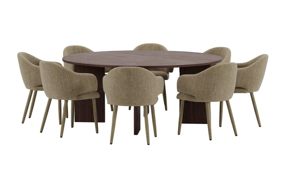 Spisegruppe Evelin & Graos 2-pakk + Rundt Ø180 – beige og mokka
