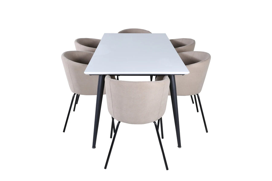 Spisegruppe Berit & Jimmy 195 x 90 – beige og hvit