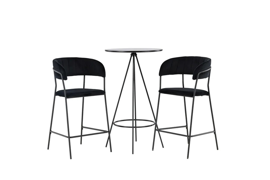 Barstol Lui & Bistro 2-pakk + barbord ⌀60 – svart