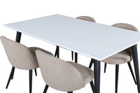 Spisegruppe Jimmy & Velvet rektangulær 150 x 90 + 2-pakk spisestol – hvit og beige