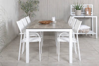 Spisestol Santorini & Llama 2-pakk + Rektangulært spisebord 205 × 100 – hvit og grå