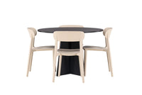 Spisegruppe Bootcut & Åstol ⌀110 med 2-pakk spisestoler – svart og beige
