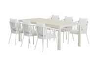 Spisegruppe Mirko & Linos rektangulær 205 x 90 + spisestol 2-pakk – beige og hvit