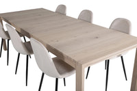 Spisegruppe Slider & Polar 170 x 95 + spisestol 2-pakk – hvitvasket og beige