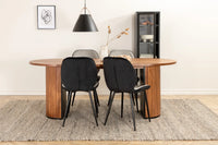 Spisestol Emma & Bianca 2-pakk + Spisebord ovalt 200 x 90 – grå og valnøtt