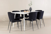Spisegruppe Silar & Modesto rektangulært spisebord 180 x 90 + 2-pakk spisestoler – hvit og svart