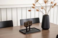 Spisegruppe Tempe & Montros 140 x 80 med 2-pakk spisestoler – valnøtt og svart