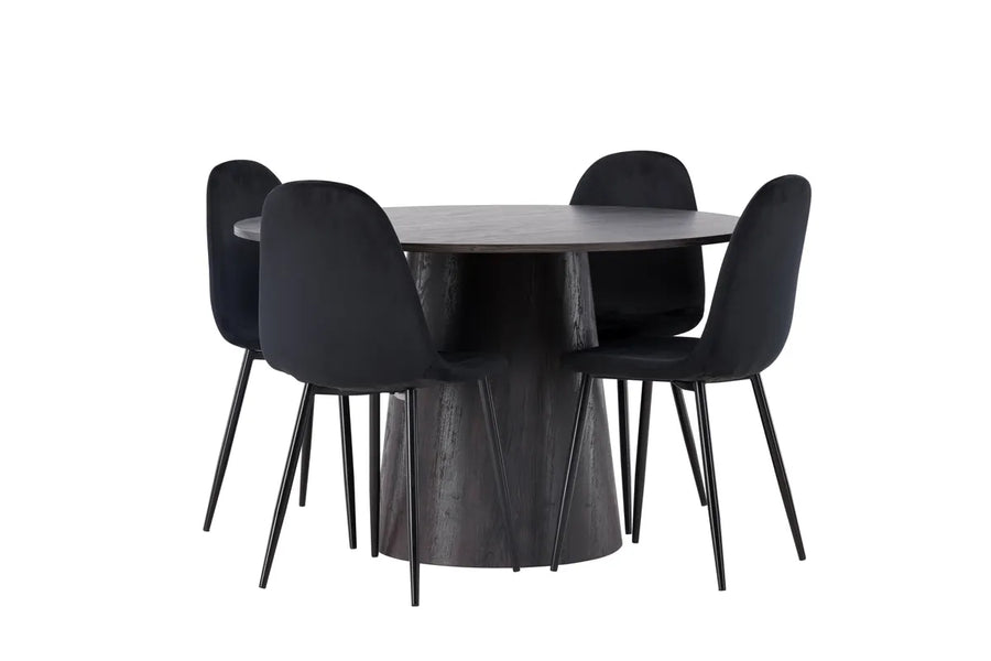 Spisestol Polar & Lanzo 2-pakk – svart + rundt spisebord ⌀120 – mokka