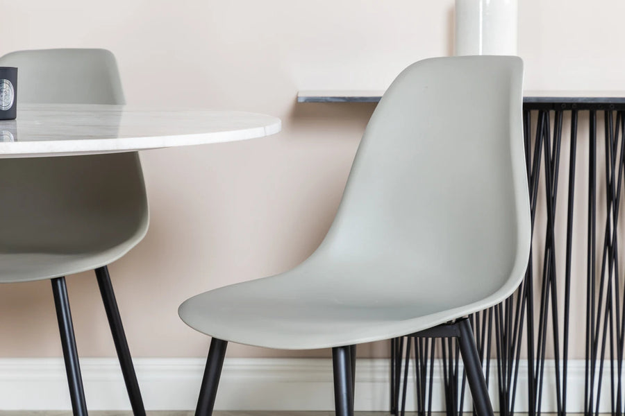 Spisestol Polar & Estelle 2-pakk og rundt spisebord ⌀106 – grå og hvit