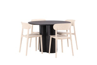 Spisestol Åstol & Olivia 2-pakk + Spisebord rundt ⌀110 – beige og svart