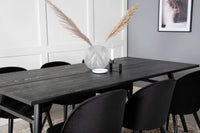 Spisegruppe Sleek & Velvet 195 x 95 + 2-pakk spisestol – svart