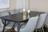 Spisebord Gold & Velvet Deluxe rektangulært 180 x 85 + spisestol 2-pakk – svart og grå