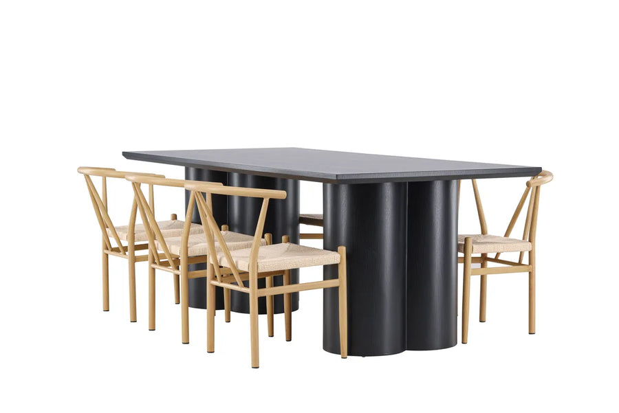 Spisegruppe Alfons & Olivia rektangulær 210 x 100 – beige og svart