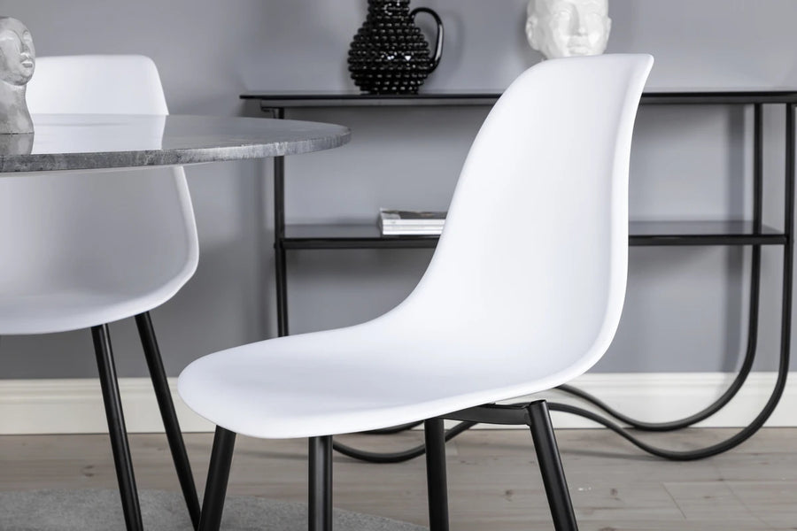 Spisestol Polar & Estelle 2-pakk + Spisebord rundt ⌀106 – hvit og mørk grå