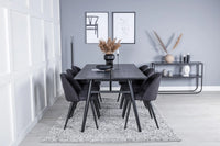Spisegruppe Sleek & Velvet 195 x 95 + 2-pakk spisestol – svart
