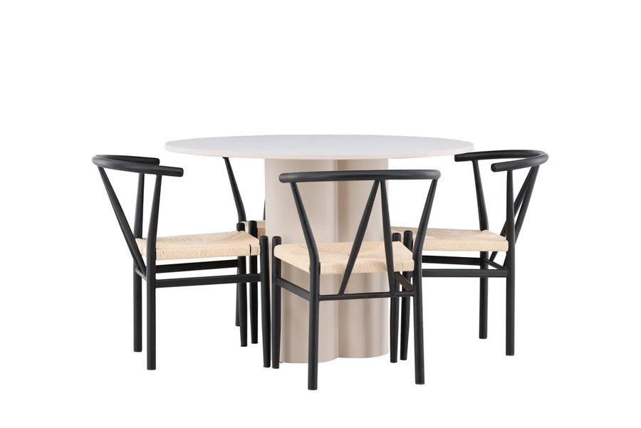 Spisegruppe Alfons & Olivia rund ⌀110 – svart og beige