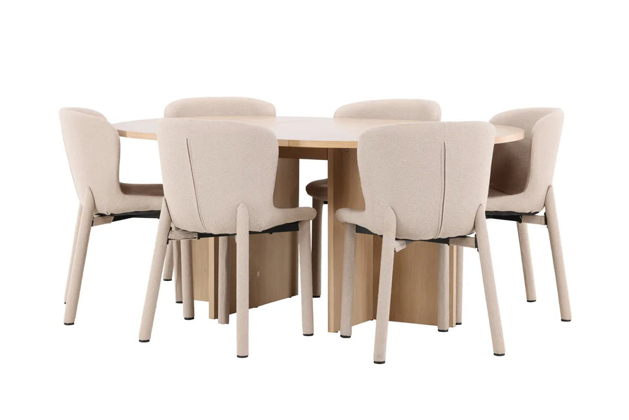 Spisegruppe Strada & Astoria ⌀120 2-pakk – whitewash og beige