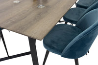 Spisegruppe Velvet & Marina 2-pakk spisestol + rektangulært spisebord 180 x 90 – blå og natur