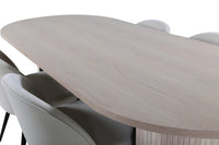 Spisebord ovalt 200 x 90 + Spisestol 2-pakk – hvitvasket og krem
