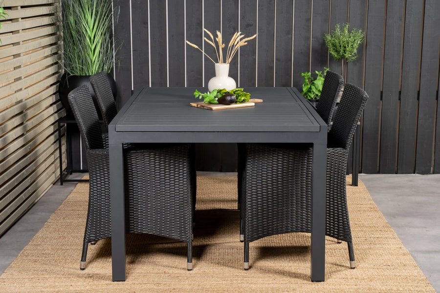 Relaxstol Copacabana & Marbella 2-pakk + Spisebord rektangulært 160 x 100 – svart