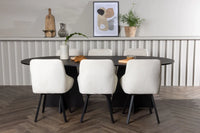 Spisegruppe Bootcut & Rosie oval 230 x 115 + 2-pakk spisestoler – svart og beige