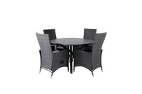 Spisebord Alma & Padova rundt ⌀120 + reclinerstol 2-pakk – svart