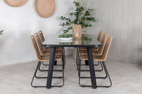 Spisegruppe Paola & Lindos 200 × 100 + spisestol 2-pakk – svart og brun