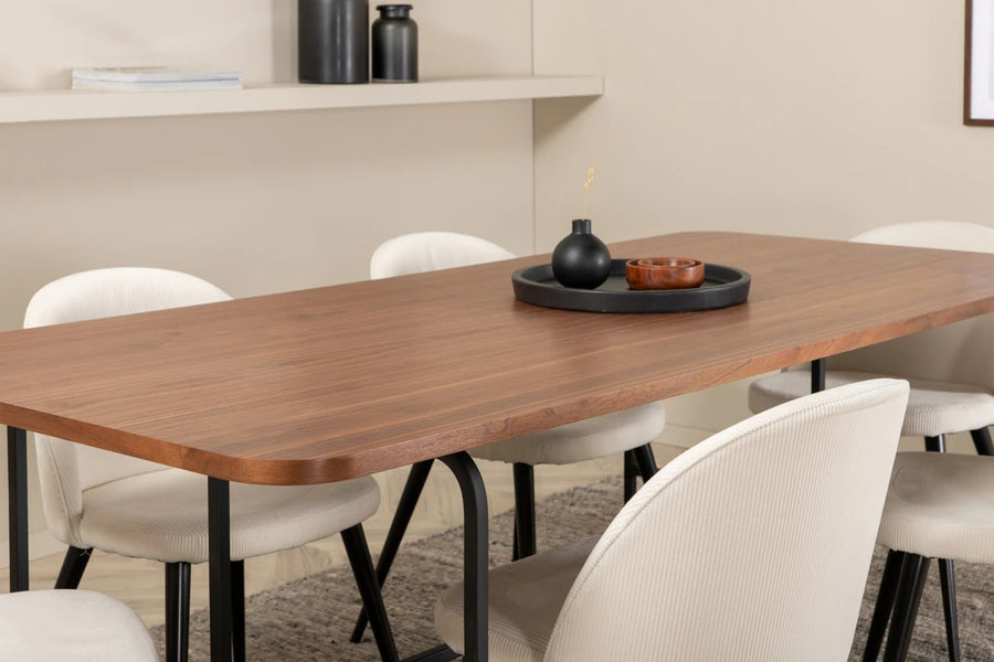 Spisebord Uno & Velvet rektangulært 200 x 90 + spisestol 2-pakk – natur og fløte