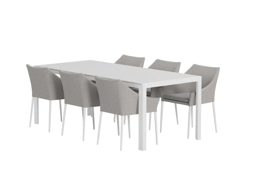 Spisestol 2-pakk + Rektangulært spisebord 205 x 90 – grå og hvit